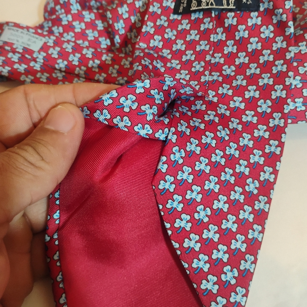 Hermes Paris Red/Blue Lucky Clover Silk Tie 5005 EA - Picture 9 of 10